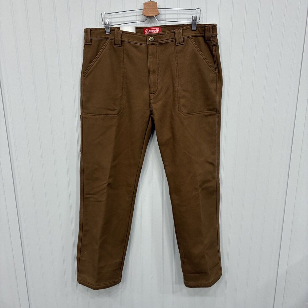NWT Coleman Men's 38x32 Tan Utility Canvas Fleece Lined Pants Outdoors Stretch